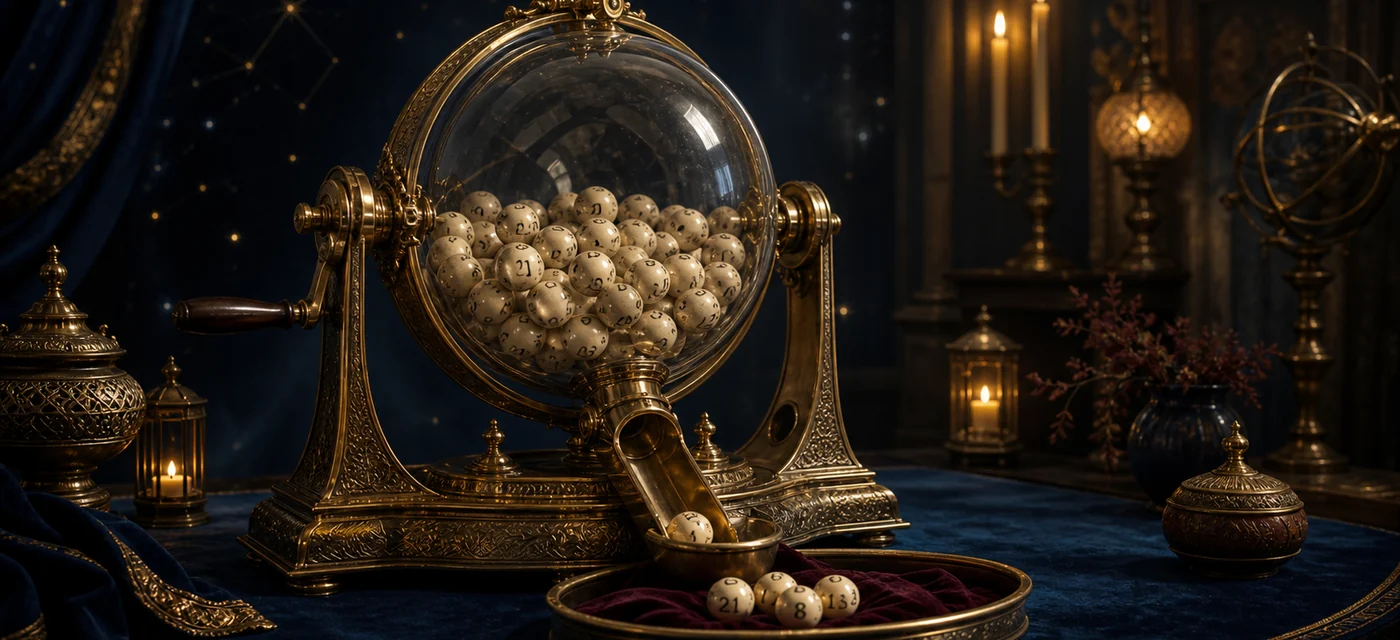 Ancienne sphère de tirage en verre et laiton avec des boules numérotées